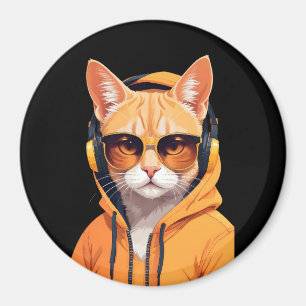 Cat Wearing Hoodie Funny Coole Tierart Art Magnet