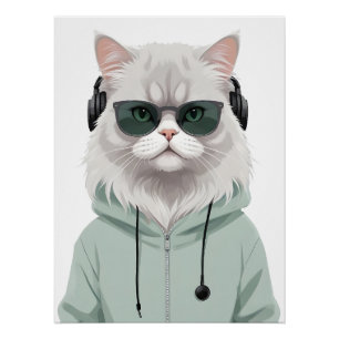 Cat Wearing Hoodie Funny Coole Tierart Art Poster