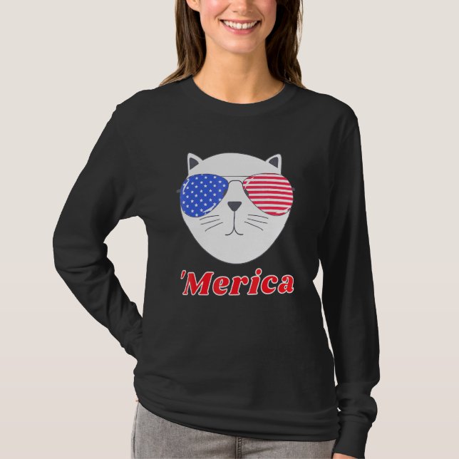 Cat Wearing Merica Sonnenbrille 4. Juli American T-Shirt (Vorderseite)