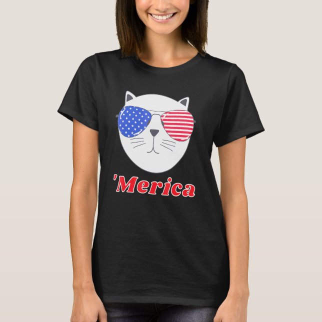 Cat Wearing Merica Sonnenbrille 4. Juli American T-Shirt (Vorderseite)