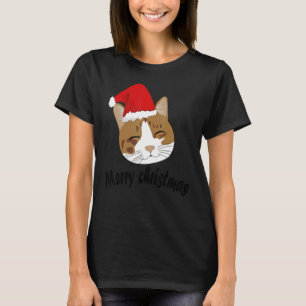Cat Wearing Santa Red Hat wünschen frohe Weihnacht T-Shirt
