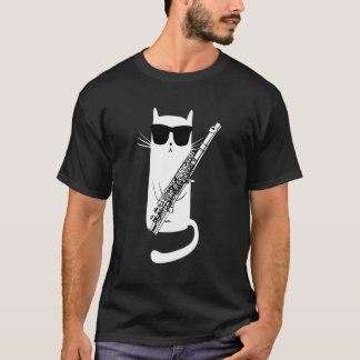 Cat Wearing Sonnenbrille Playing Flute T-Shirt