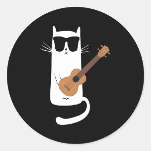 Cat Wearing Sonnenbrille Playing Ukulele Runder Aufkleber