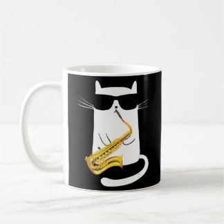 Cat Wearing Sonnenbrille Saxophon spielen Kaffeetasse