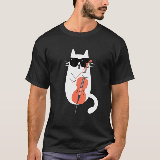Cat Wearing Sonnenbrille spielen Cello Cellist Mus T-Shirt (Vorderseite)