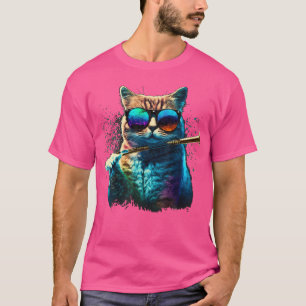 Cat Wearing Sonnenbrille spielen flutfarbig T-Shirt