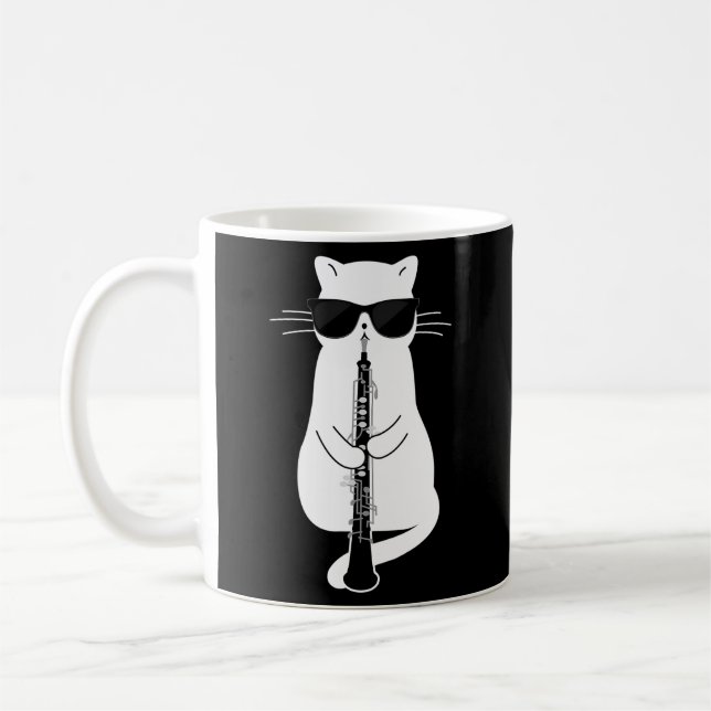 Cat Wearing Sonnenbrille spielen Oboe Kaffeetasse (Links)