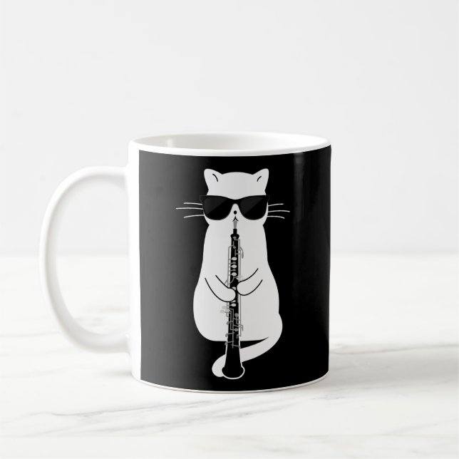 Cat Wearing Sonnenbrille spielen Oboe Kaffeetasse (Links)