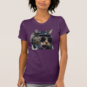 Cat Wearing Sonnenbrille und Hat Womens T - Shirt