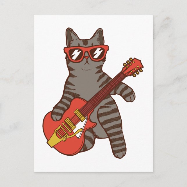 Cat Wearing Sonnenbrillen Gitarre spielen Postkarte (Vorderseite)