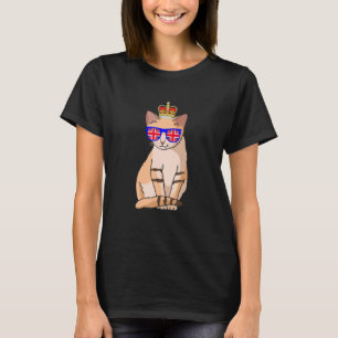Cat Wearing Sonnenbrillen und Crown England Flagge T-Shirt
