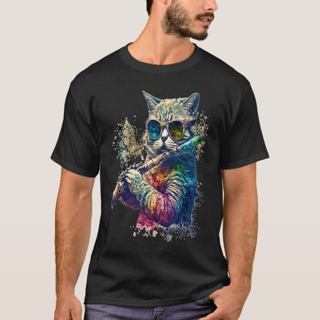 Cat Wearing Sunglasses Playing Flute Colorful Tank (Vorderseite)