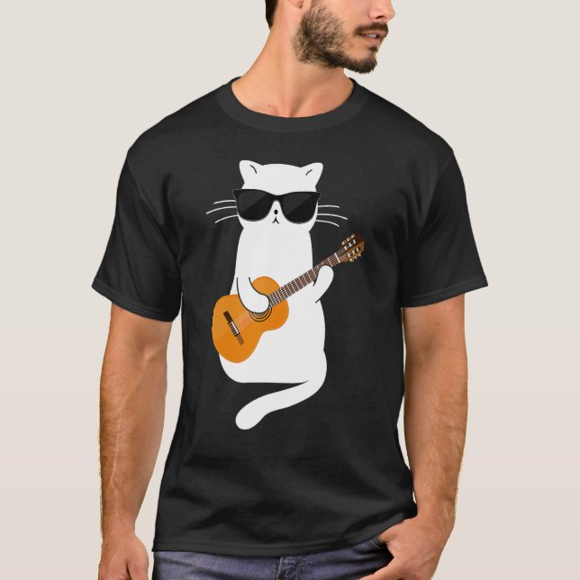 Cat wearing sunglasses playing Guitar Guitarist T-Shirt (Vorderseite)