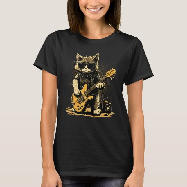 Cat wearing sunglasses playing Guitar Guitarist T-Shirt (Vorderseite)