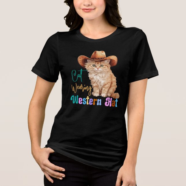 Cat Wearing Western Hat-85246 Tri-Blend Shirt (Vorderseite)