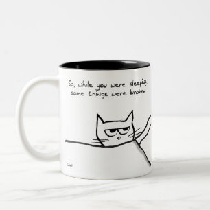 Cat Weck Up Call - Funny Cat GIft für Cat Lovers Zweifarbige Tasse