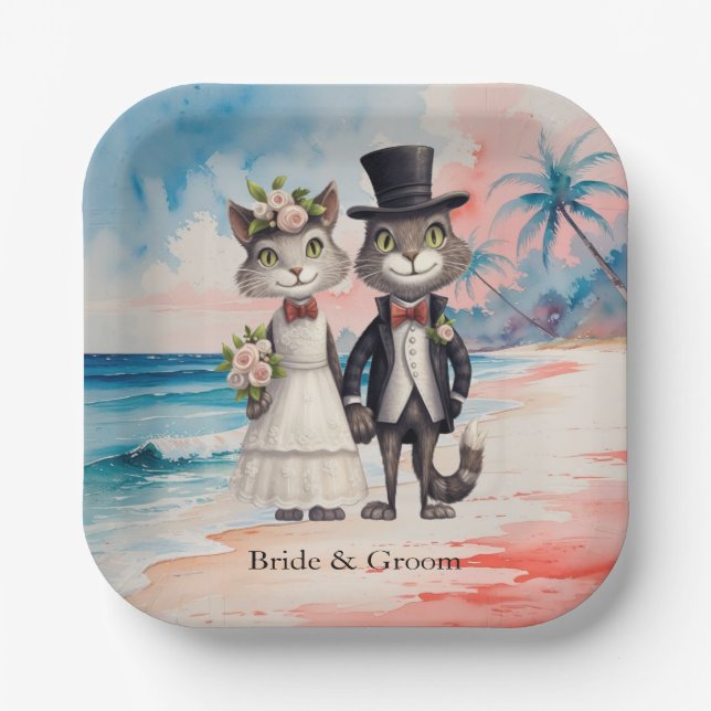 Cat Wedding Beach Hochzeit Pappteller (Vorderseite)