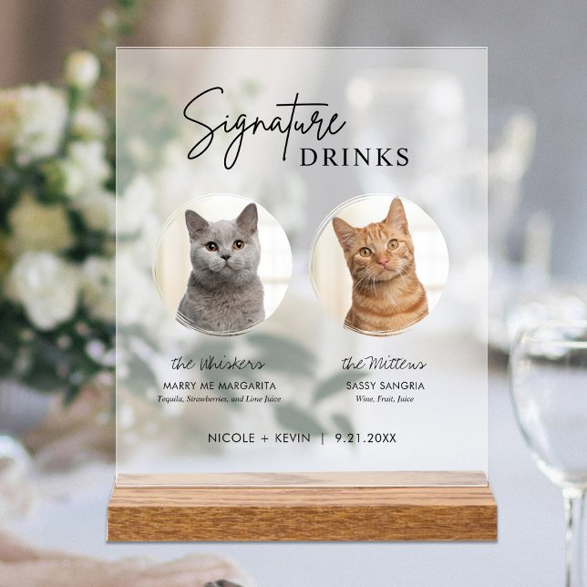 Cat Wedding Signature Drinks Cocktail Bar Mattiert Acrylschild (Cat Wedding Signature Drinks Cocktail Bar Frosted Acrylic Sign)