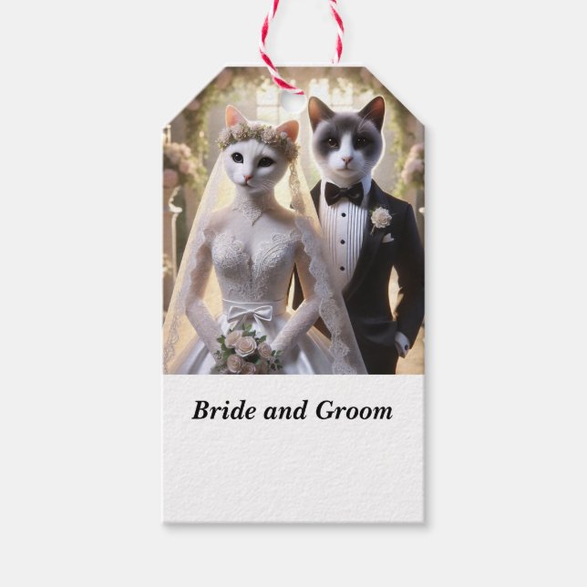 Cat Wedding Thema mit Braut und Bräutigam Geschenkanhänger (Vorderseite)