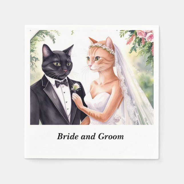 Cat Wedding Thema mit Braut und Bräutigam Serviette (Vorderseite)