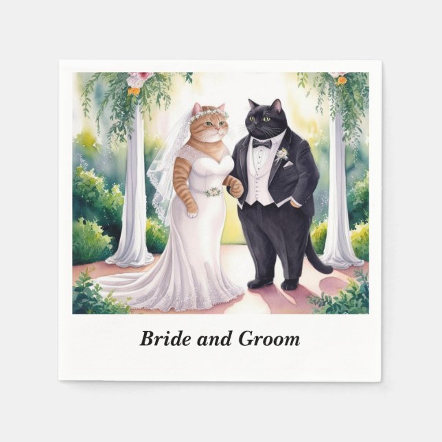 Cat Wedding Thema mit Braut und Bräutigam Serviette (Vorderseite)