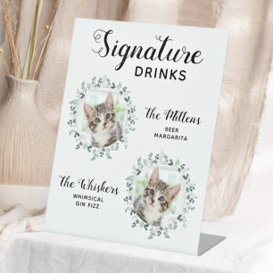 Cat Wedding Unterschrift Drinks Custom 2 PET Foto Sockelschild