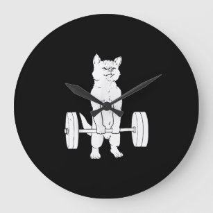 Cat Weightlifting And Gym Große Wanduhr