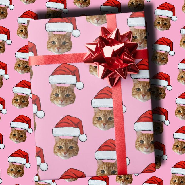 Cat-Weihnachtsmannmütze | Custom Face Foto Pink We Geschenkpapier (Von Creator hochgeladen)