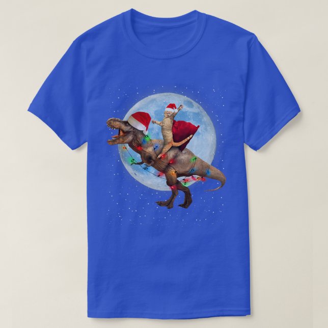 Cat Weihnachtsmannmütze Riding Dinosaurier T re Mo T-Shirt (Design vorne)