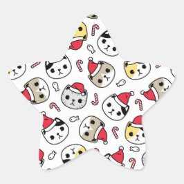 Cat Weihnachtsmannmützen Holiday Red White KitHead Stern-Aufkleber