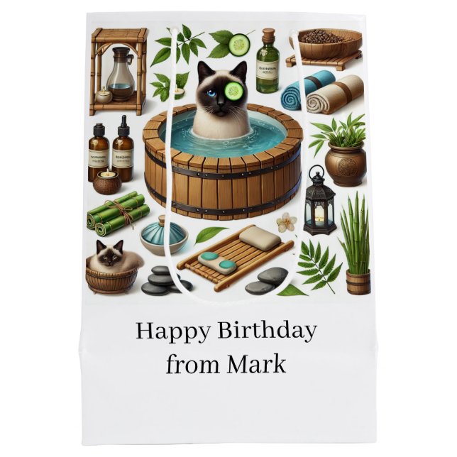 Cat Wellness-Center Party für Siam Cat Lovers Mittlere Geschenktüte (Rückseite)