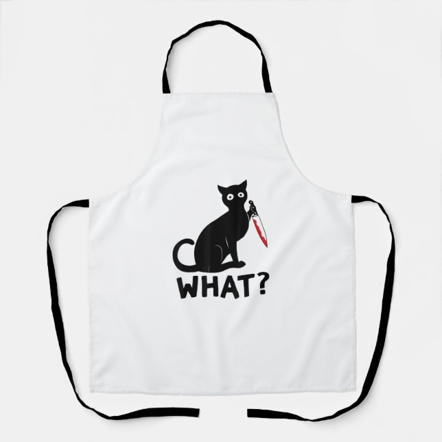 Cat What_ Cat Holdingmesser Funny Cat Halloween Co Schürze (Vorderseite)