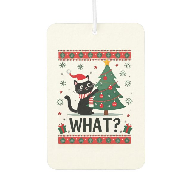 Cat What Funny Black Cat Pushing Christmas Tree Ug Autolufterfrischer (Vorderseite)