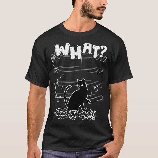 Cat What Funny Cat Musiknote T-Shirt (Vorderseite)