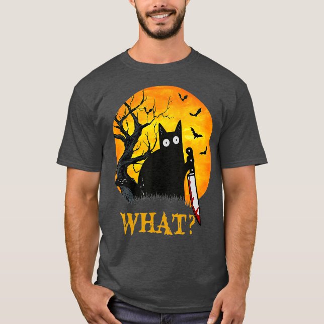 Cat What Murderous Black Cat With Knife Costume T-Shirt (Vorderseite)