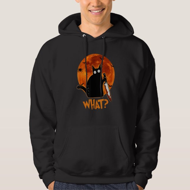 Cat What Murderous Black Cat With Knife Halloween  Hoodie (Vorderseite)