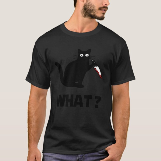 Cat What Murderous Black Cat With Knife T-Shirt (Vorderseite)