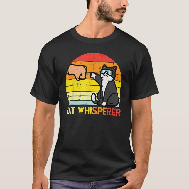 Cat Whisperer Man Paw Fist Bump Sunset Retro Men W T-Shirt (Vorderseite)