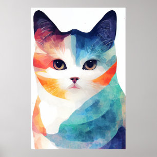 Cat Wild Nature Animal Color Art Malerei Poster