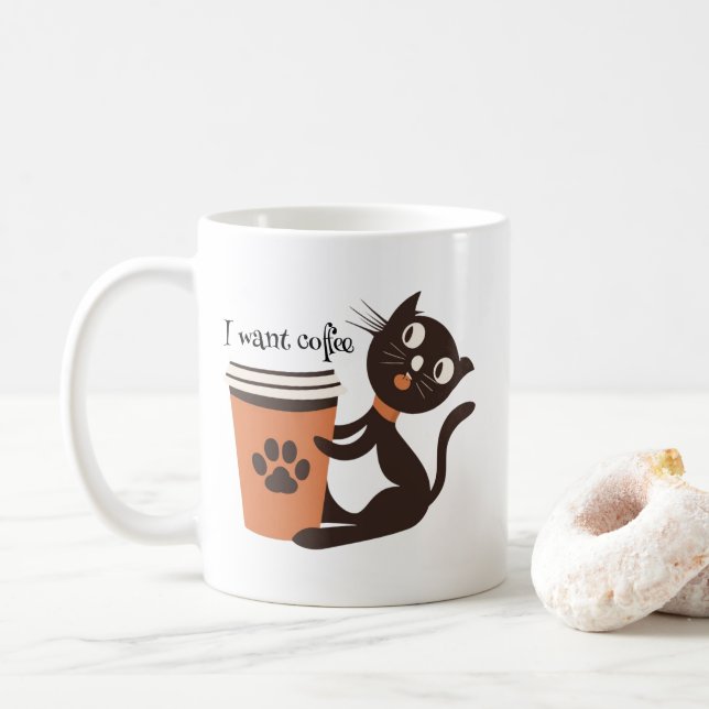 Cat will Kaffee komisch Kaffeetasse (Mit Donut)