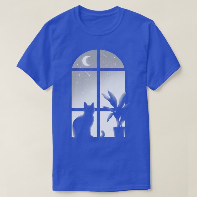Cat window Kitty look stars unendliche nächtliche  T-Shirt (Design vorne)