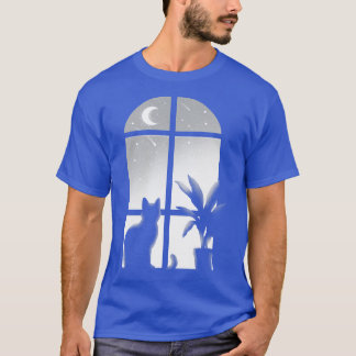 Cat window Kitty look stars unendliche nächtliche  T-Shirt