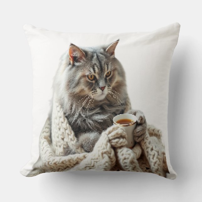 Cat Winter Tee genießen Kissen (Vorderseite)