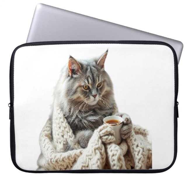 Cat Winter Tee genießen Laptopschutzhülle (Vorderseite)