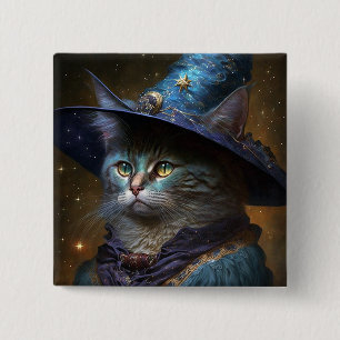 Cat Witch Fantasy Art Button