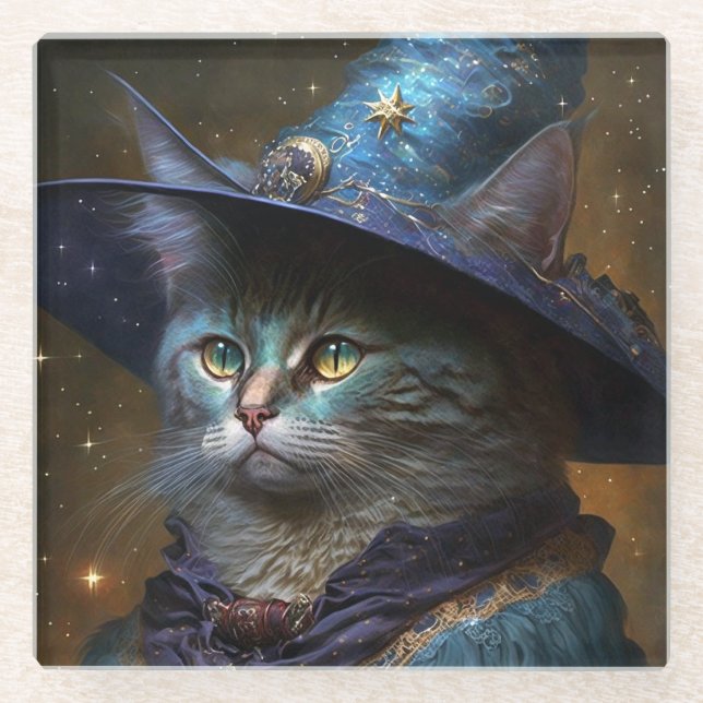 Cat Witch Fantasy Art Glasuntersetzer (Vorderseite)