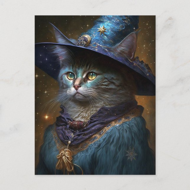 Cat Witch Fantasy Art Postkarte (Vorderseite)