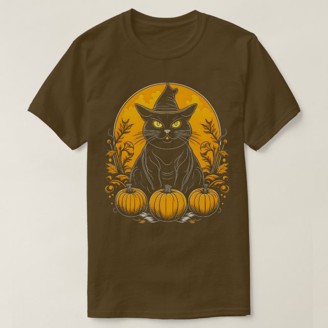 Cat Witch Goth Gothic Halloween Pumpkins T-Shirt (Design vorne)
