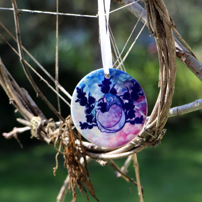 Cat Witch Moon Goddess Wiccan Cat Person Keramik Ornament (Witches' feline grace,
Moon whispers secrets to cat,
Midnight's arcane chase.)