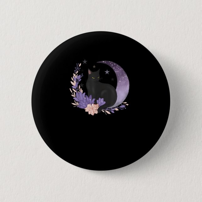 Cat Witchy Moon Flowers Pastel Goth Goblincore Button (Vorderseite)